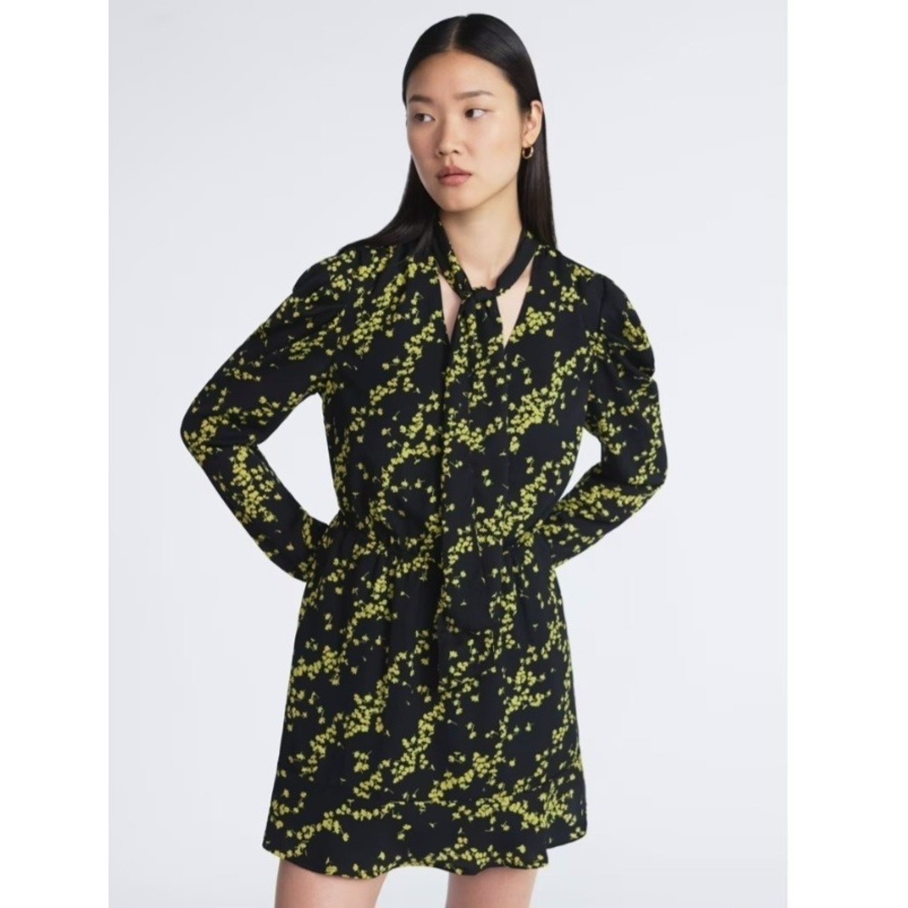 Scoop Womens Tie Neck Mini Dress With Ruched Sleeves Size 20 XXL Diagnle Floral